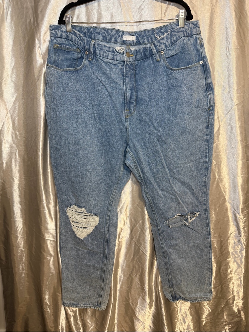 Good American High Waisted Distressed Mom Jeans Size 18